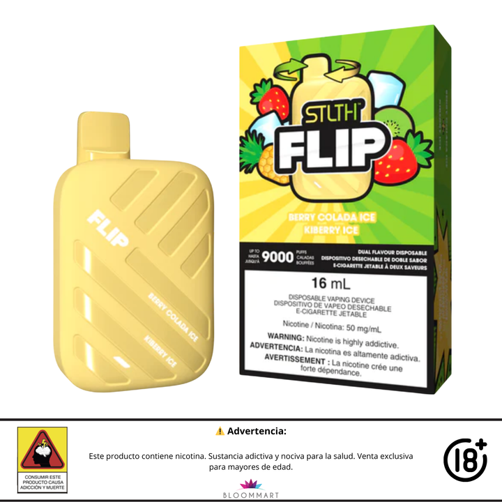 STLTH Flip 9000 puffs con sabores Berry Colada Ice y Kiberry Ice.