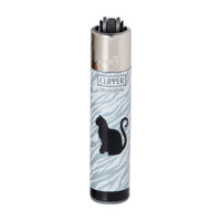 Encendedor de colección Clipper CP22 gris con silueta de gato sentado y ruedecilla a la vista