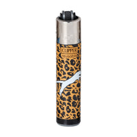 Encendedor de colección Clipper CP22 con estampado de leopardo naranja y silueta de felino en salto
