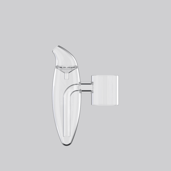 Accesorio de vidrio anti-derrames del Dr. Dabber XS, de perfil, con cámara de agua y boquilla curva