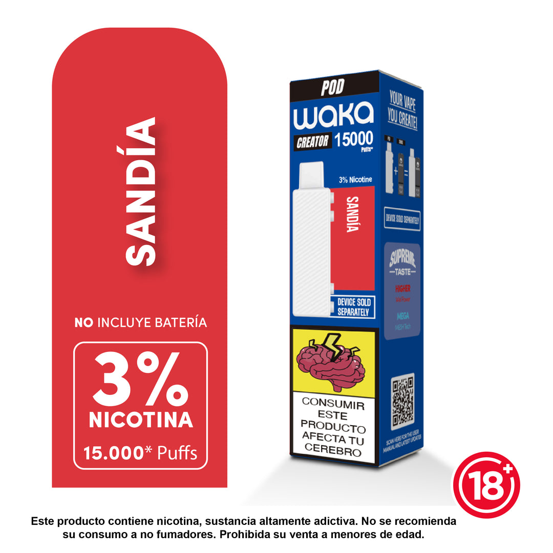 Pod Waka Creator 15000 Puffs sabor sandía 3% nicotina - Vape desechable con 15000 caladas
