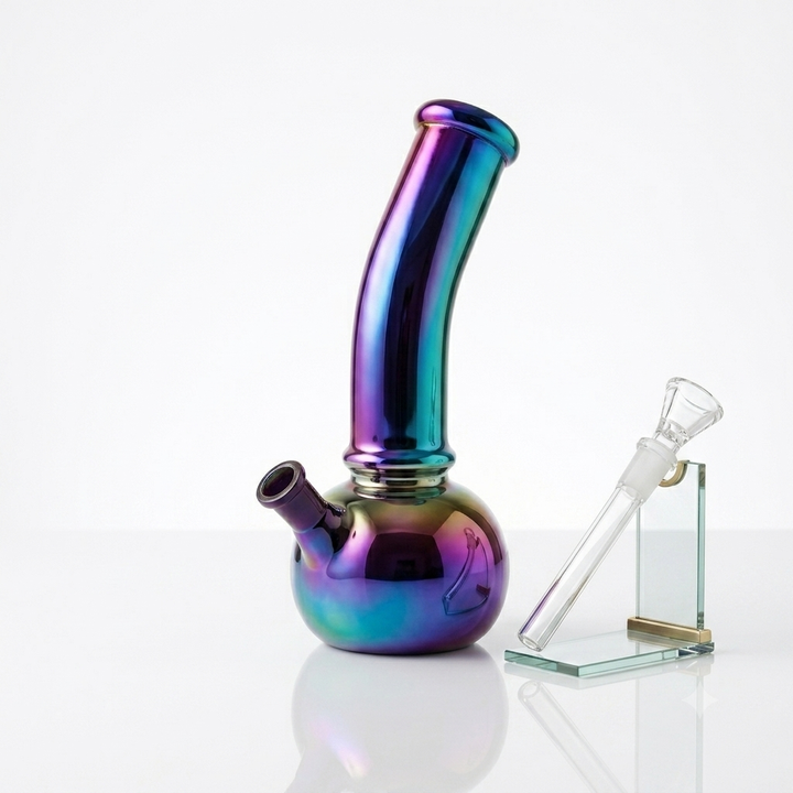 Bong tornasol iris con soporte de vidrio, vista lateral
