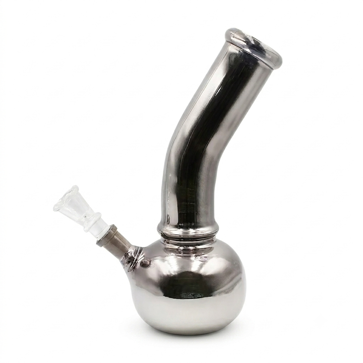 Bong de vidrio metalizado plateado cromo espejo, cuello curvo