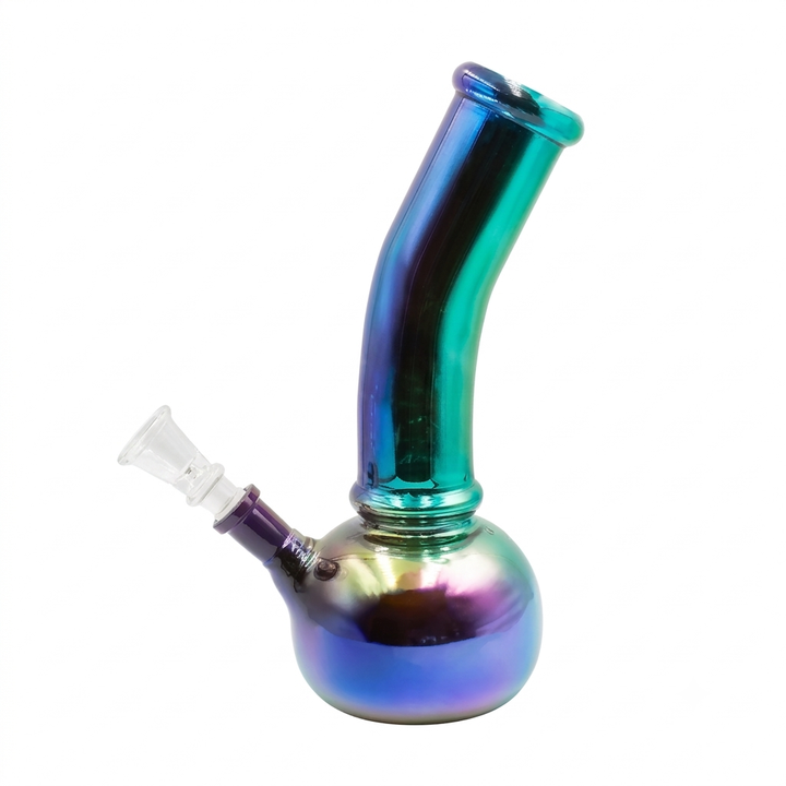 Bong de vidrio metalizado tornasol iris con cuenco de vidrio, cuello curvo