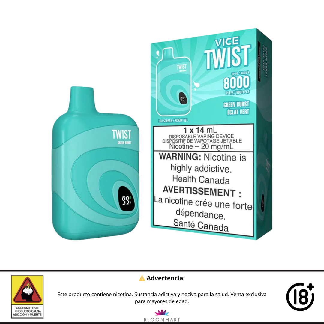 VICE Twist 8000 Puffs | Vaporizador Recargable con Pantalla LED y Flujo Ajustable