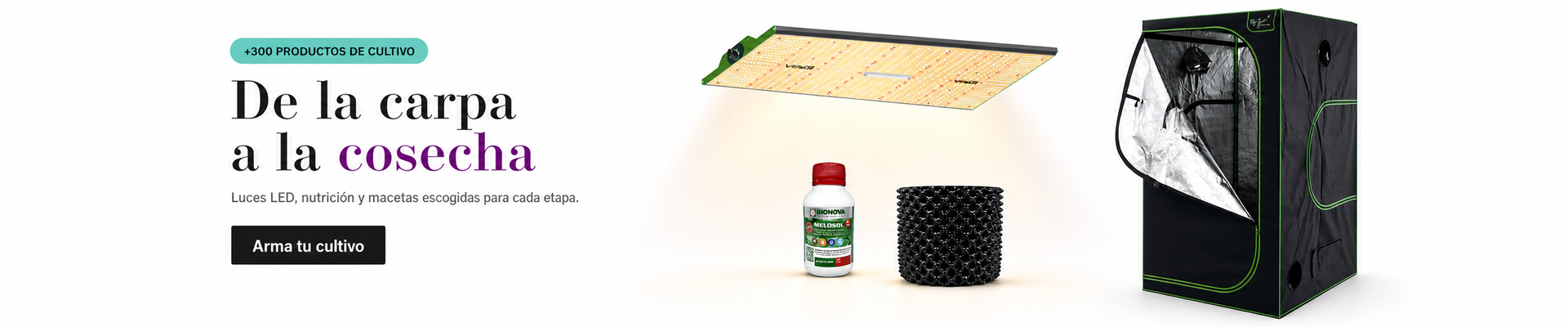 Grow Shop Bloommart: armario de cultivo, panel LED, nutrición y macetas — de la carpa a la cosecha.