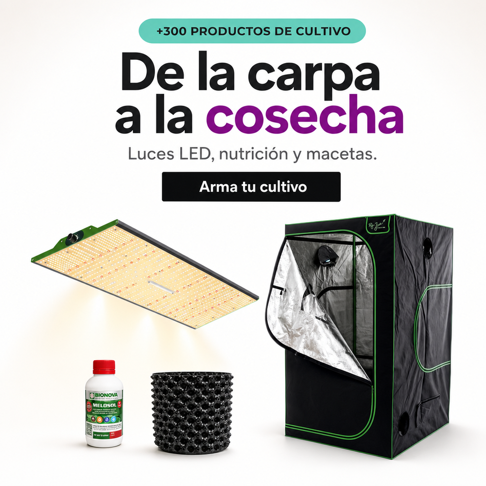Grow Shop Bloommart: armario de cultivo, panel LED, nutrición y macetas.