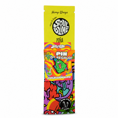 Sobre amarillo lima del hemp wrap Soulblime sabor Piña con su pin monstruo cíclope