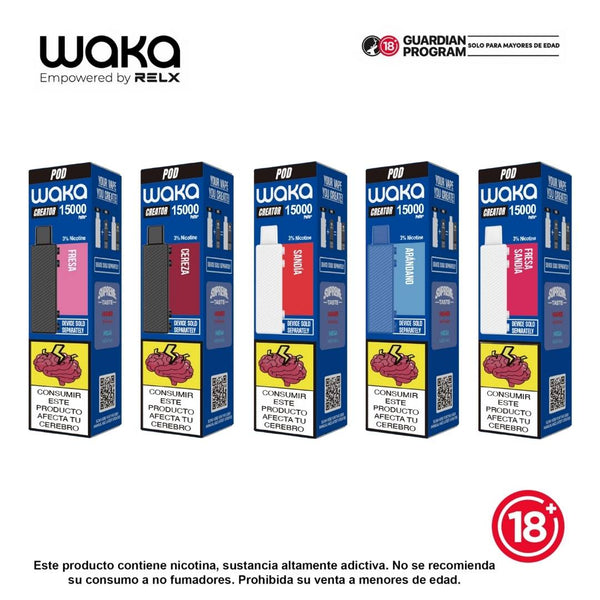 Pods WAKA Creator 15000 puffs variedad de sabores con 3 porciento nicotina desechables - Bloommart Colombia