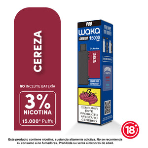 Pod WAKA Creator 15000 puffs sabor cereza con 3 porciento nicotina cartucho recargable - Bloommart Colombia