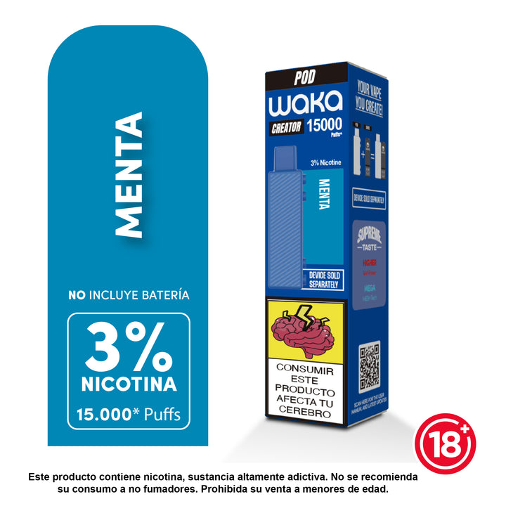 Pod Waka Creator 15000 Puffs sabor menta 3% nicotina - Vaporizador refrescante de 15000 inhalaciones