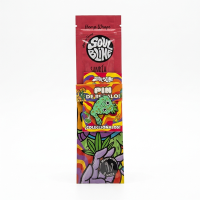Sobre rosa magenta del hemp wrap Soulblime sabor Sandía con su pin cogollito