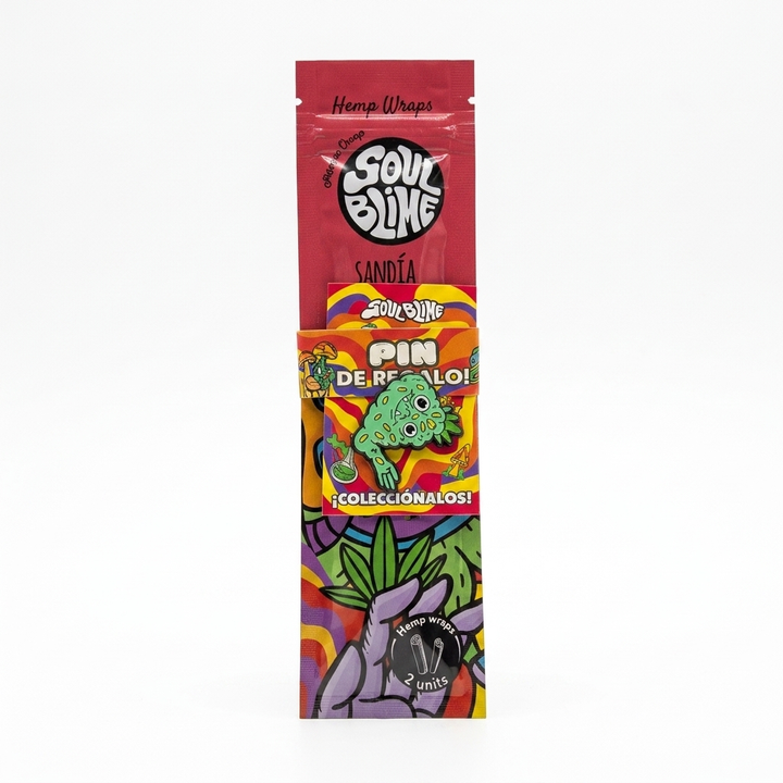 Sobre rosa magenta del hemp wrap Soulblime sabor Sandía con su pin cogollito