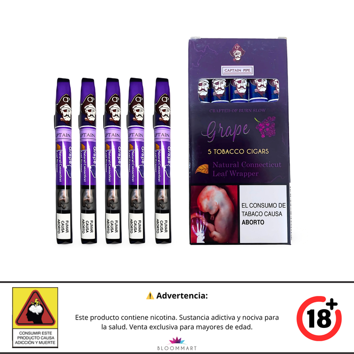 Tabacos Captain Pipe Sabor a Uva - 5 Tabacos