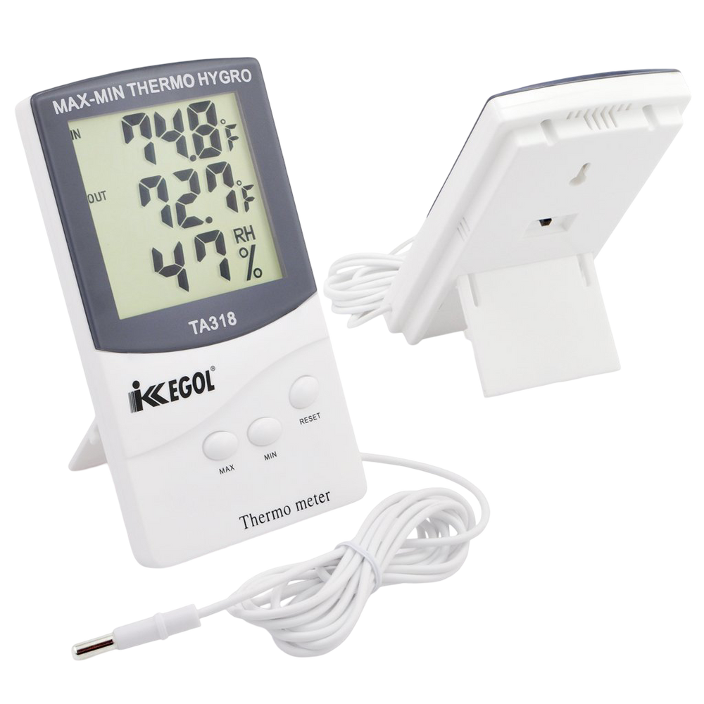 Termómetro digital con sonda iKKEGOL TA318 ideal para controlar temperatura y humedad.