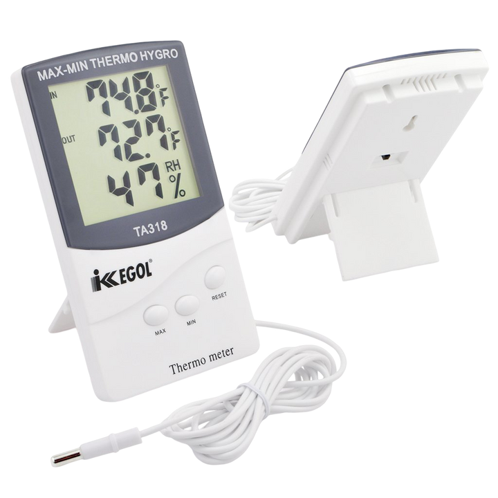 Termómetro digital con sonda iKKEGOL TA318 ideal para controlar temperatura y humedad.