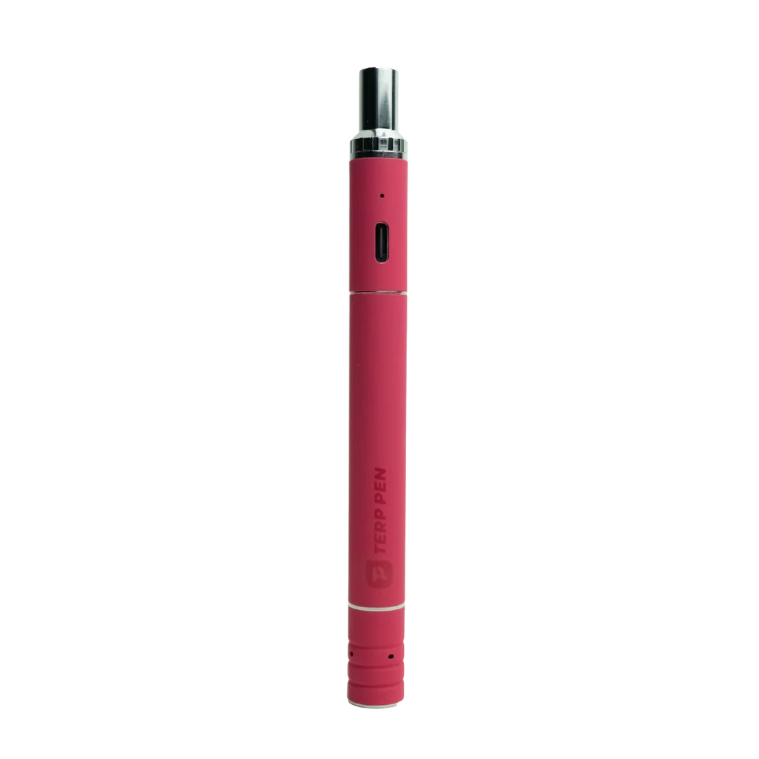 Boundless Terp Pen II magenta visto de frente, con boquilla cromada y puerto de carga