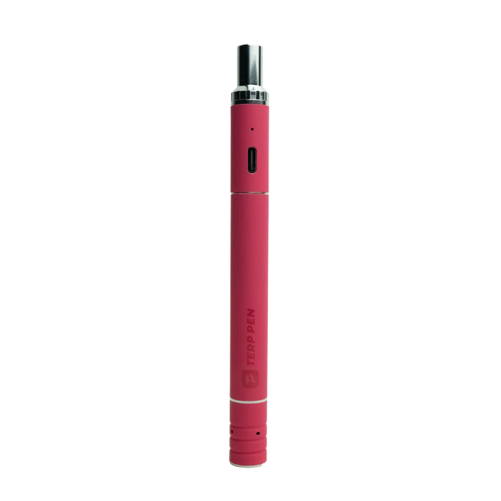 Boundless Terp Pen II magenta visto de frente, con boquilla cromada y puerto de carga