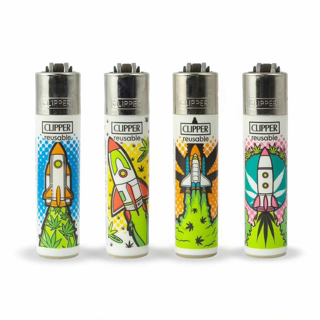 Encendedores Clipper Astro Weed colección completa 4 diseños pop-art