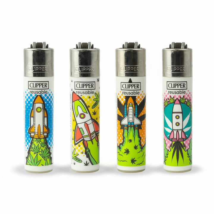 Encendedores Clipper Astro Weed colección completa 4 diseños pop-art