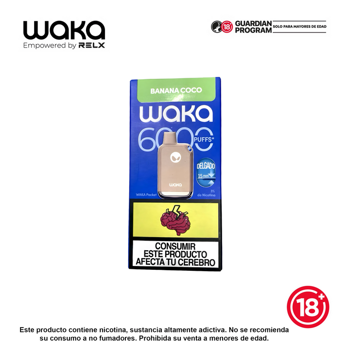 Vaporizador desechable WAKA Pocket 6000 puffs sabor banana coco con nicotina 3%