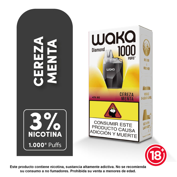 Vape Waka mini 1000 caladas - sabor Cereza - 3% nicotina
