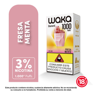 Vaporizador WAKA Mini Diamond 1000 puffs sabor fresa menta con 3 porciento nicotina
