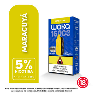 Vaporizador WAKA Nova 16000 puffs sabor maracuya desechable premium con bateria USB-C Bloommart Colombia