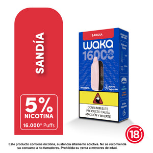 WAKA Nova 16000 puffs sabor sandia vape desechable recargable USB-C con pantalla LED Bloommart Colombia