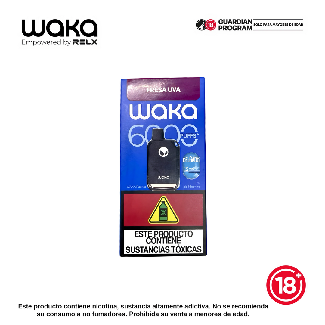 Vaporizador desechable WAKA Nova 6000 puffs sabor fresa uva con 3% de nicotina