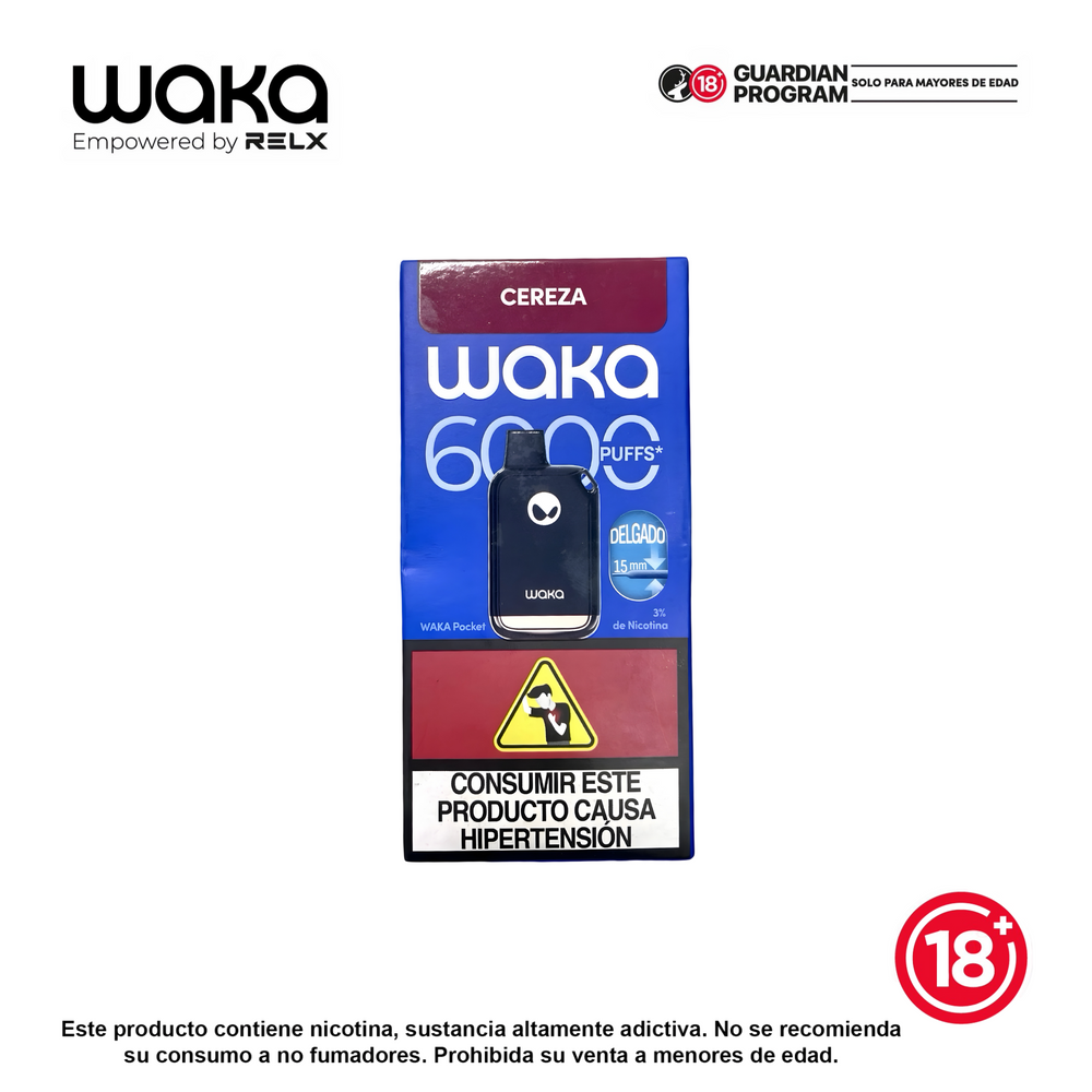 Vaporizador desechable WAKA Pocket 6000 puffs sabor cereza con 3% de nicotina