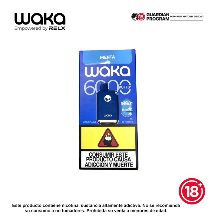Vaporizador desechable WAKA Pocket 6000 puffs sabor menta con nicotina 3%