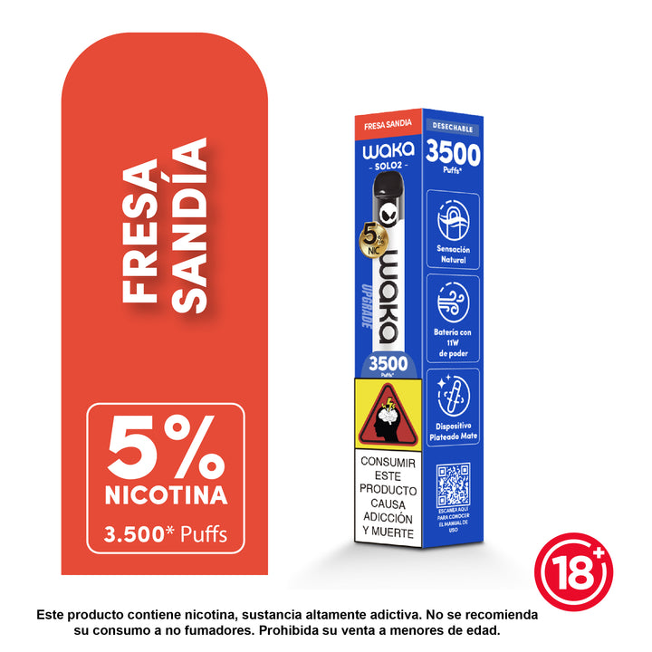 Vaporizador Waka Solo 2 desechable 3500 puffs sabor fresa sandía 5% nicotina