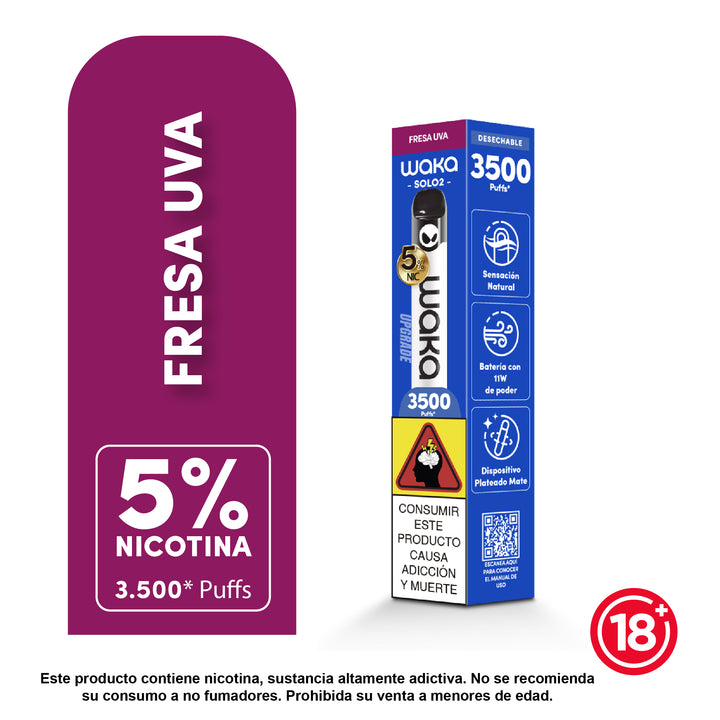 Vaporizador Waka Solo 2 desechable 3500 puffs sabor fresa uva 5% nicotina