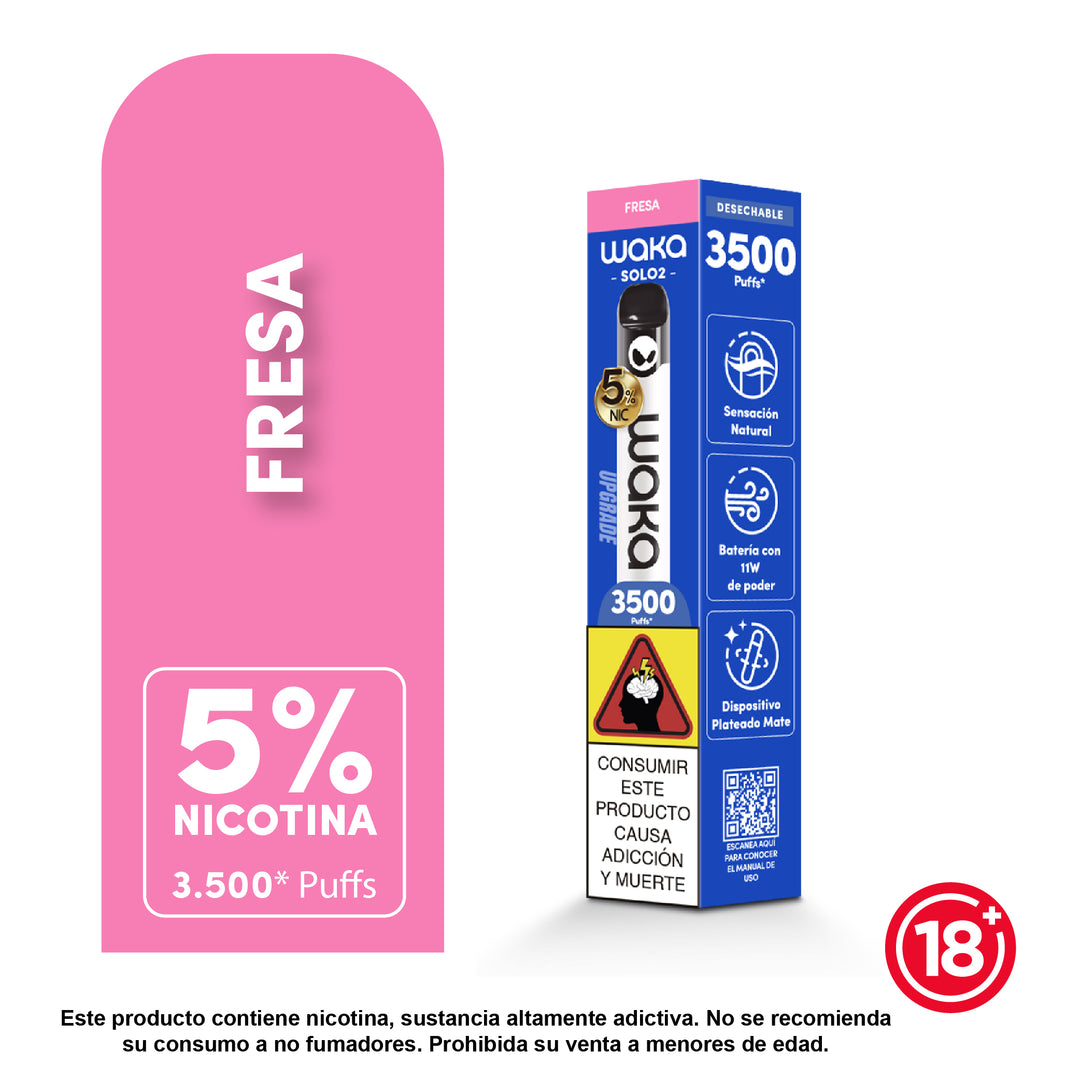 Vaporizador Waka Solo 2 desechable 3500 puffs sabor fresa 5% nicotina