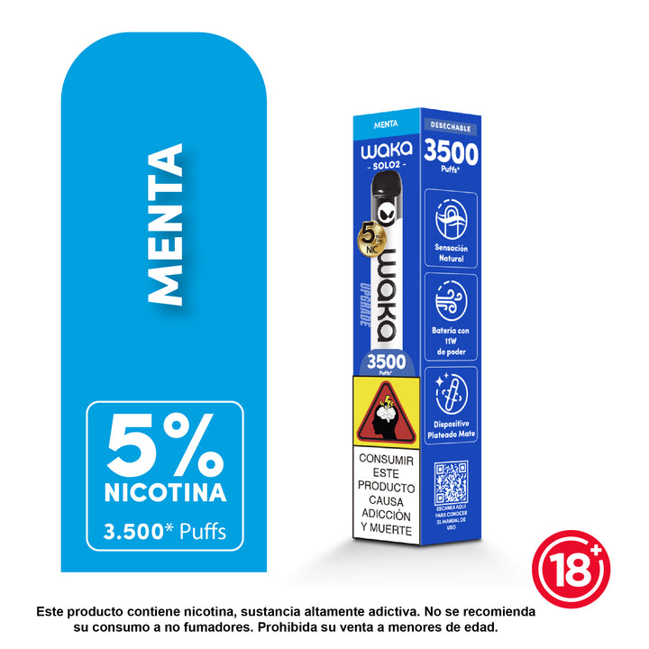 Vaporizador Waka Solo 2 desechable 3500 puffs sabor menta 5% nicotina