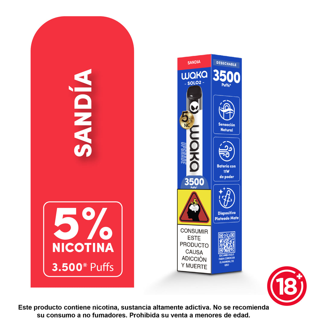 Vaporizador Waka Solo 2 desechable 3500 puffs sabor sandía 5% nicotina