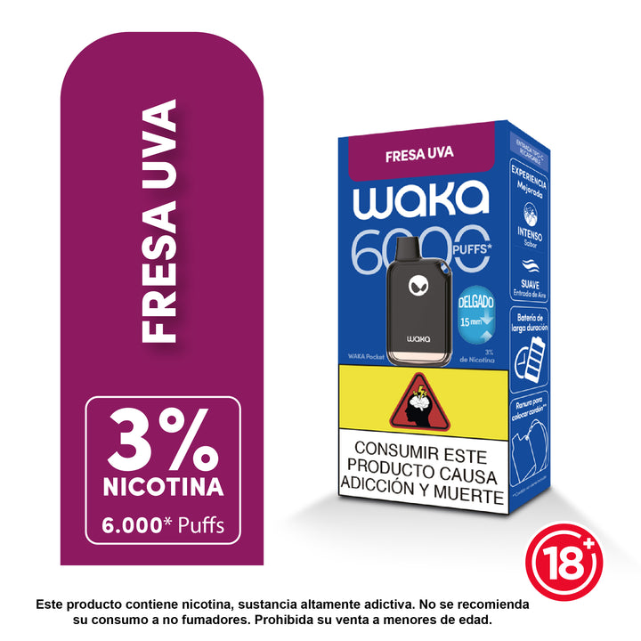Vaporizador desechable WAKA Pocket 6000 puffs sabor fresa uva con 3% de nicotina