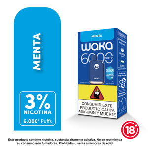 Vape desechable WAKA Pocket 6000 puffs sabor menta con 3 porciento nicotina recargable - Bloommart