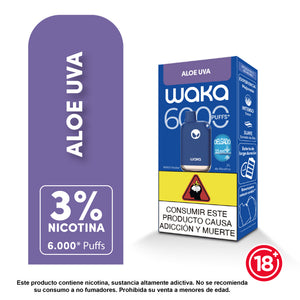 WAKA Pocket 6000 puffs sabor uva aloe desechable recargable 3 porciento nicotina - Bloommart Colombia