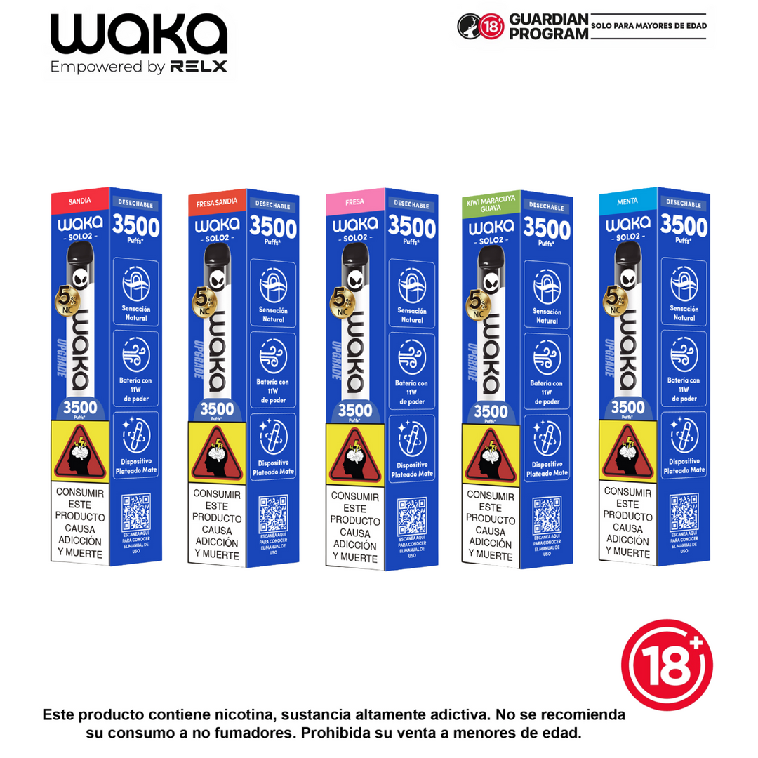 vaporizadores Waka Solo 2 desechables 3500 puffs sabores variados con 5% nicotina