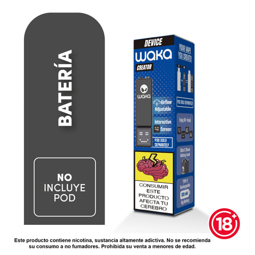 Bateria WAKA Creator recargable 800mAh USB-C color negro compatible con pods Creator 15000 puffs Bloommart Colombia