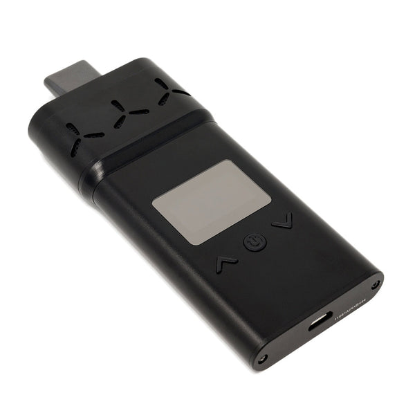 AirVape X de perfil: el canto de 12 mm y el puerto Micro-USB