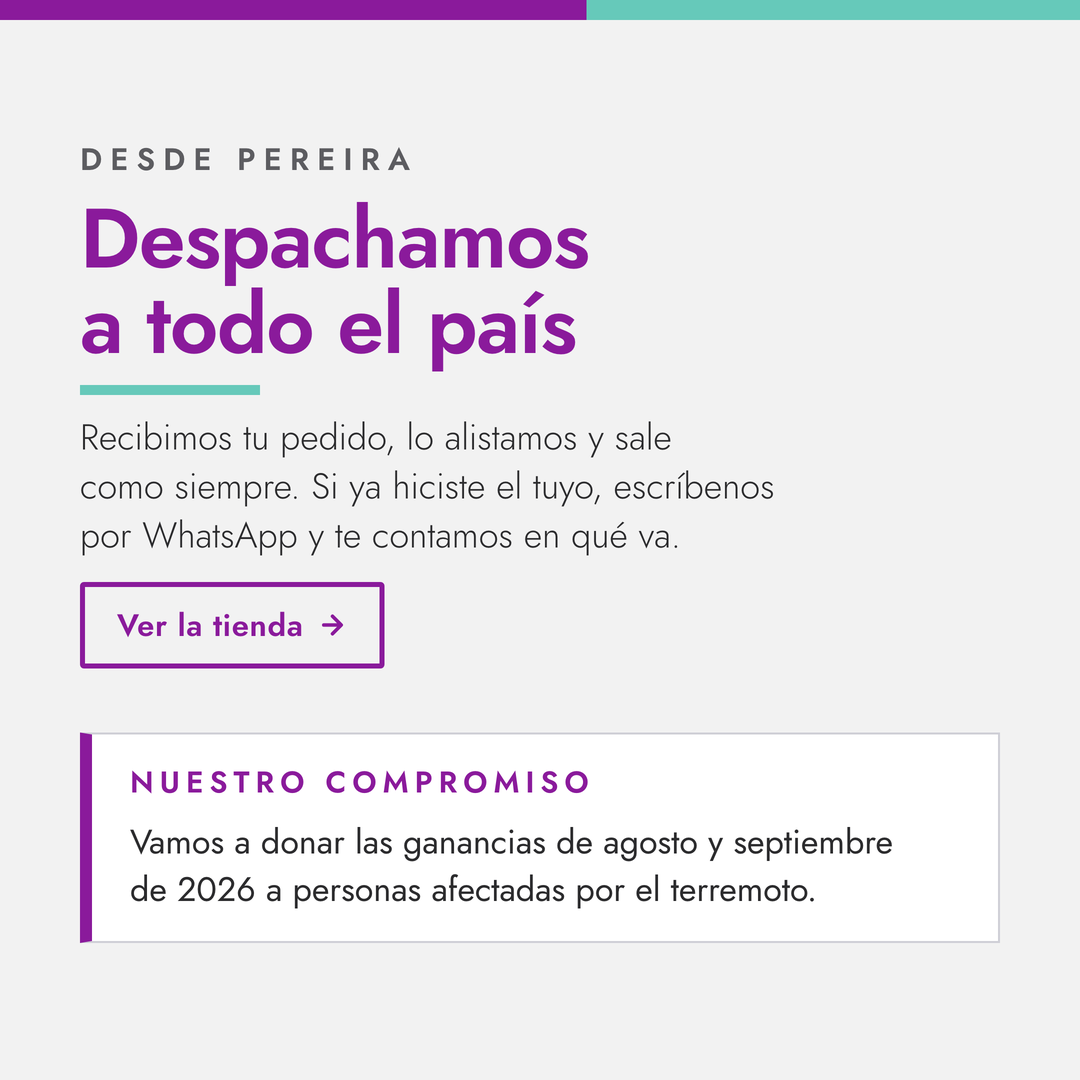 Comunicado de Bloommart desde Pereira. Despachamos a todo el país: recibimos tu pedido, lo alistamos y sale como siempre; si ya hiciste el tuyo, escríbenos por WhatsApp y te contamos en qué va. Ver la tienda. Nuestro compromiso: vamos a donar las ganancias de agosto y septiembre de 2026 a personas afectadas por el terremoto.