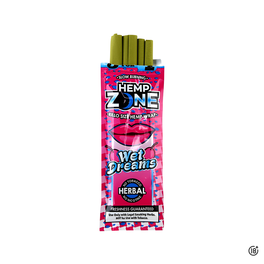 Wraps Hemp Zone Wet Dreams de combustión lenta, libres de nicotina y tabaco.