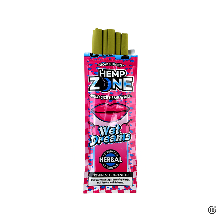Wraps Hemp Zone Wet Dreams de combustión lenta, libres de nicotina y tabaco.