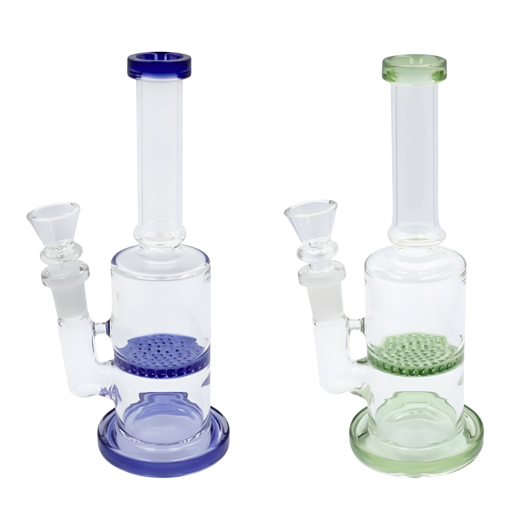 Bongs honeycomb 20,5 cm en azul y verde con tubo slim y base estable