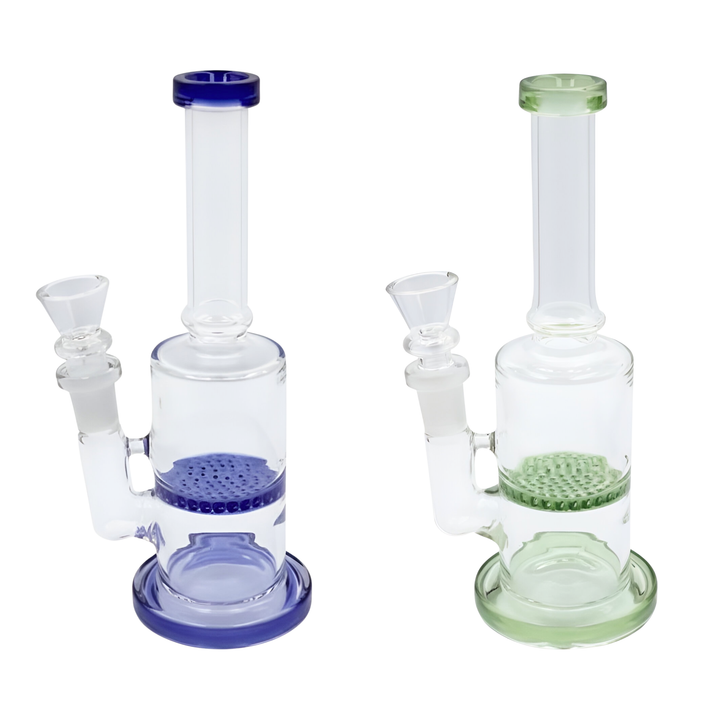 Bongs honeycomb 20,5 cm en azul y verde con tubo slim y base estable