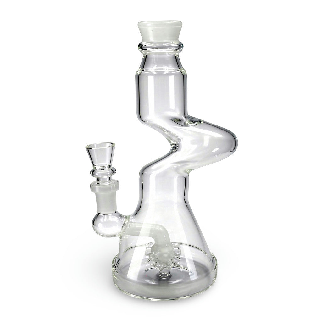 Bong de vidrio 19 cm en ángulo lateral mostrando la proporción cuerpo-cámara y base estable