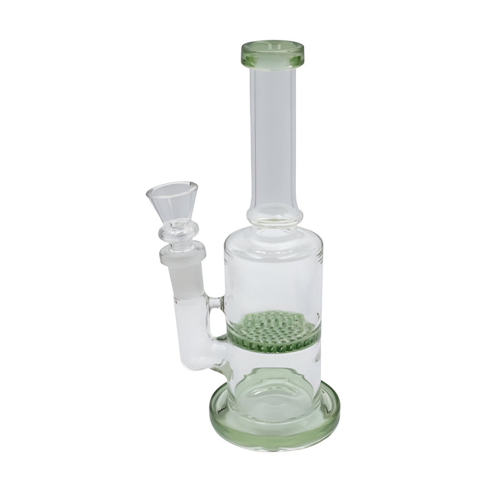 Bong de vidrio 20,5 cm con percolador honeycomb color verde, vista frontal
